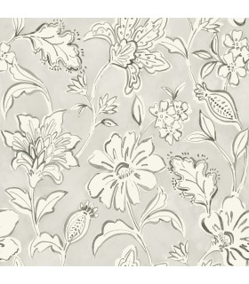4071-71039 - Plumeria Grey Floral Trail Wallpaper-Blue Heron