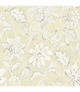 4071-71041 - Plumeria Yellow Floral Trail Wallpaper-Blue Heron