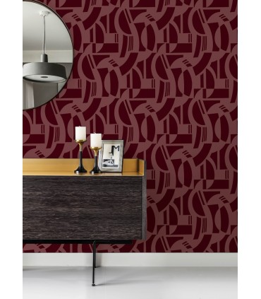 4034-87380 - Carter Burgundy Geometric Flock Wallpaper by Scott Living