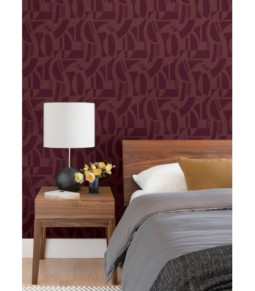 4034-87380 - Carter Burgundy Geometric Flock Wallpaper by Scott Living