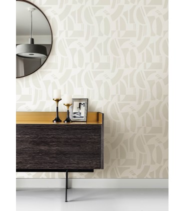 4034-87384 - Carter Cream Geometric Flock Wallpaper by Scott Living