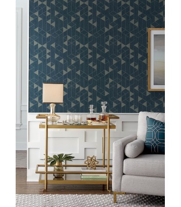 4034-26775 - Fairbank Navy Linen Geometric Wallpaper by Scott Living