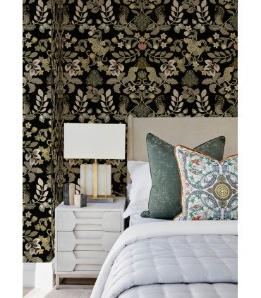 4034-72131 - Getty Black Jungle Damask Wallpaper by Scott Living