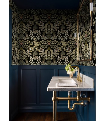 4034-72131 - Getty Black Jungle Damask Wallpaper by Scott Living