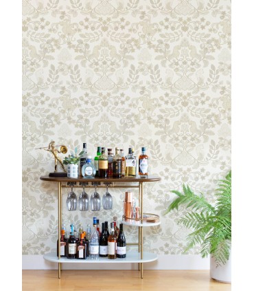 4034-72132 - Getty Cream Jungle Damask Wallpaper by Scott Living
