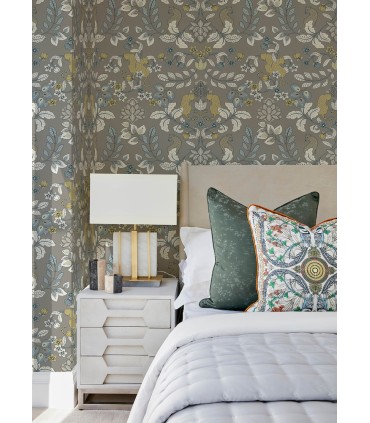 4034-72134 - Getty Grey Jungle Damask Wallpaper by Scott Living