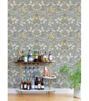 4034-72134 - Getty Grey Jungle Damask Wallpaper by Scott Living