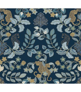 4034-72133 - Getty Navy Jungle Damask Wallpaper by Scott Living