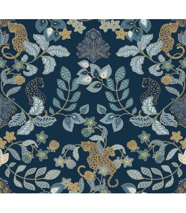 4034-72133 - Getty Navy Jungle Damask Wallpaper by Scott Living