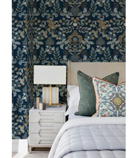 4034-72133 - Getty Navy Jungle Damask Wallpaper by Scott Living