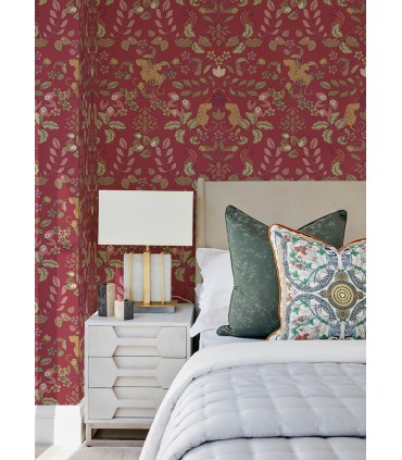 4034-72130 - Getty Rasberry Jungle Damask Wallpaper by Scott Living