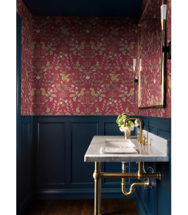 4034-72130 - Getty Rasberry Jungle Damask Wallpaper by Scott Living
