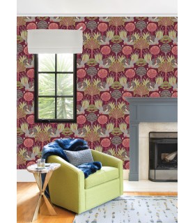4034-72122 - Mandeville Rasberry Tropical Paradise Wallpaper by Scott Living
