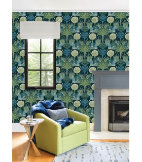 4034-72123 - Mandeville Teal Tropical Paradise Wallpaper by Scott Living