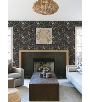 4034-72138 - Marilyn Black Floral Trail Wallpaper by Scott Living