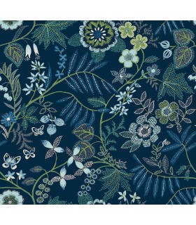 4034-72135 - Marilyn Dark Blue Floral Trail Wallpaper by Scott Living