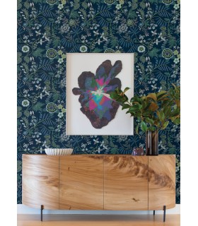 4034-72135 - Marilyn Dark Blue Floral Trail Wallpaper by Scott Living