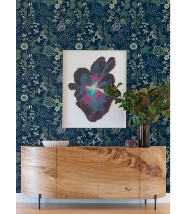 4034-72135 - Marilyn Dark Blue Floral Trail Wallpaper by Scott Living