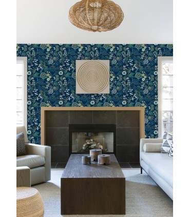 4034-72135 - Marilyn Dark Blue Floral Trail Wallpaper by Scott Living