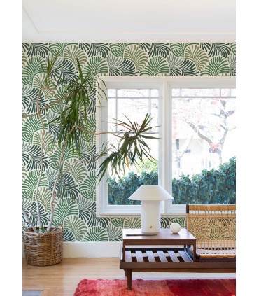 4034-72127 - Trousdale Green Fanning Flora Wallpaper by Scott Living