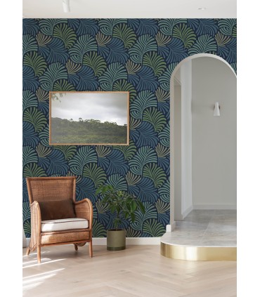 4034-72125 - Trousdale Navy Fanning Flora Wallpaper by Scott Living