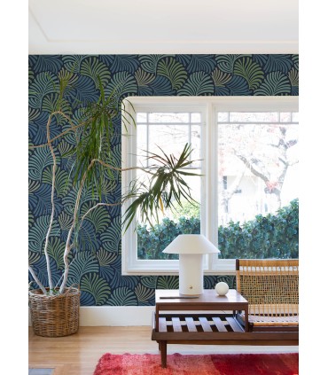 4034-72125 - Trousdale Navy Fanning Flora Wallpaper by Scott Living