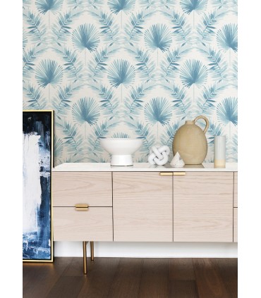 4121-26916 - Calla Blue Painted Palm Wallpaper by A Street