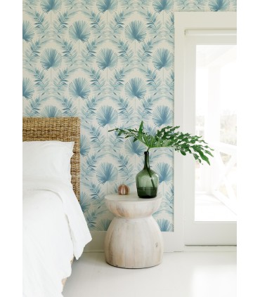 4121-26916 - Calla Blue Painted Palm Wallpaper by A Street