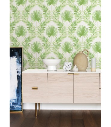 4121-26911 - Calla Green Painted Palm Wallpaper by A Street