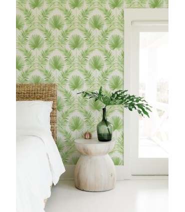 4121-26911 - Calla Green Painted Palm Wallpaper by A Street