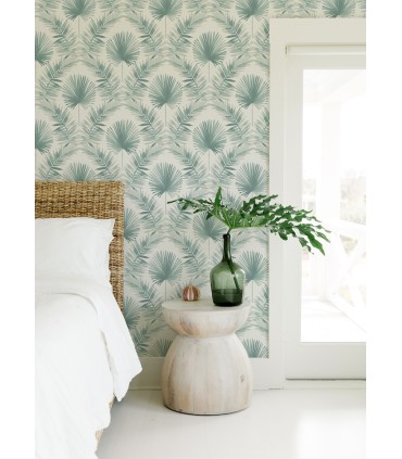 4121-26912 - Calla Teal Painted Palm Wallpaper by A Street