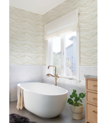 4121-26926 - Dorea Champagne Striated Waves Wallpaper by A Street
