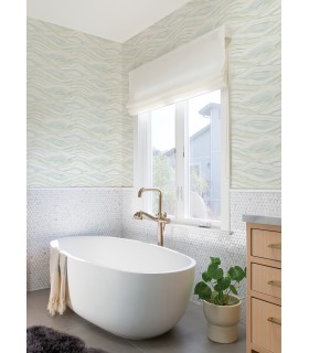 4121-26924 - Dorea Sea Green Striated Waves Wallpaper by A Street
