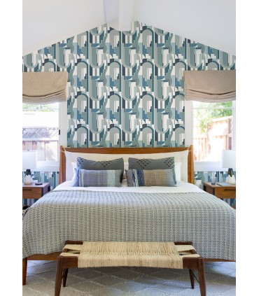 4121-72204 - Odele Dark Blue Geometric Archways Wallpaper by A Street