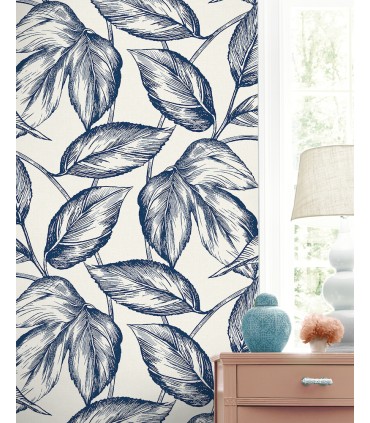 SC20002 - Beckett Sketched Leaves Wallpaper-Seabrook Summer House