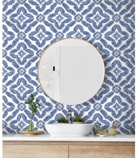 SC21312 - Talia Botanical Medallion Wallpaper-Seabrook Summer House