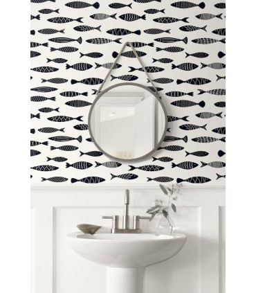 SC21500 - Bay Fish Wallpaper-Seabrook Summer House
