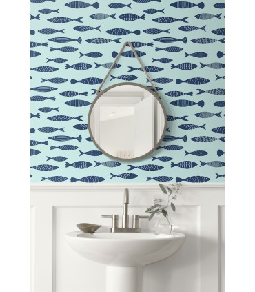 SC21502 - Bay Fish Wallpaper-Seabrook Summer House
