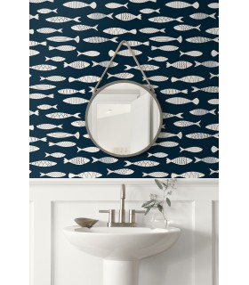 SC21512 - Bay Fish Wallpaper-Seabrook Summer House