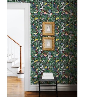 4143-22006 - Brittsommar Black Woodland Floral Wallpaper-Botanica