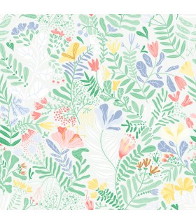 4143-22007 - Brittsommar Light Green Woodland Floral Wallpaper-Botanica