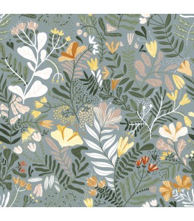 4143-22008 - Brittsommar Slate Woodland Floral Wallpaper-Botanica