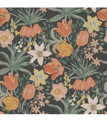 4143-34031 - Cecilia Black Tulip and Daffodil Wallpaper-Botanica