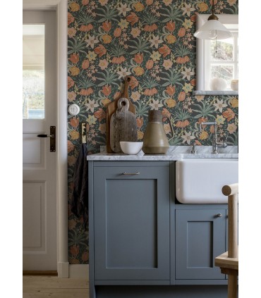 4143-34031 - Cecilia Black Tulip and Daffodil Wallpaper-Botanica