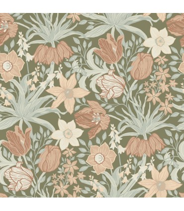 4143-34029 - Cecilia Moss Tulip and Daffodil Wallpaper-Botanica