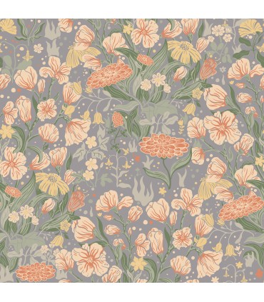 4143-22013 - Hava Coral Meadow Flowers Wallpaper-Botanica