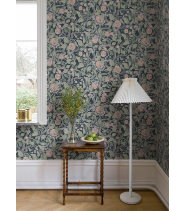4143-22028 - Kort Dark Blue Fruit and Floral Wallpaper-Botanica