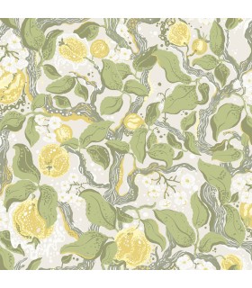 4143-22027 - Kort Yellow Fruit and Floral Wallpaper-Botanica