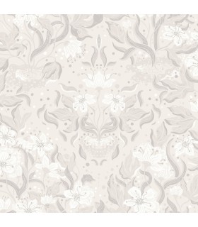 4143-22019 - Lisa Grey Floral Damask Wallpaper-Botanica