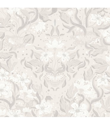 4143-22019 - Lisa Grey Floral Damask Wallpaper-Botanica
